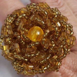 Chunky Gold Beaded Statement Stretch Flower Ring NWT